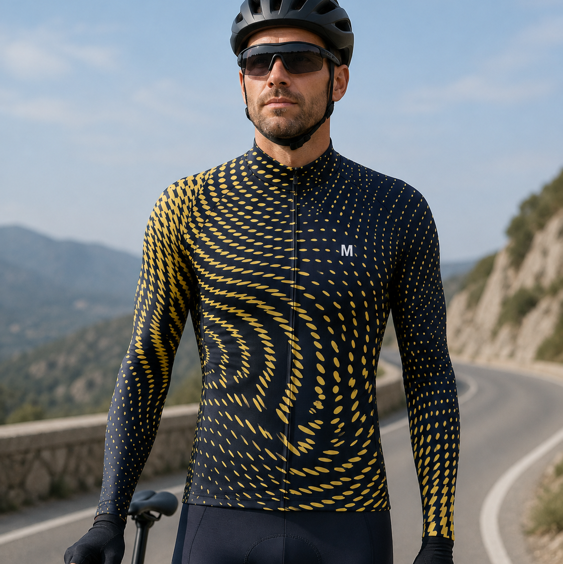 Jersey de ciclismo de manga de ángulo negro de los hombres