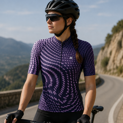 Jersey de ciclismo de gradiente rosado de mujeres