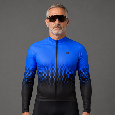 Men's Blue Gradient Long Sleeve Cycling Jersey
