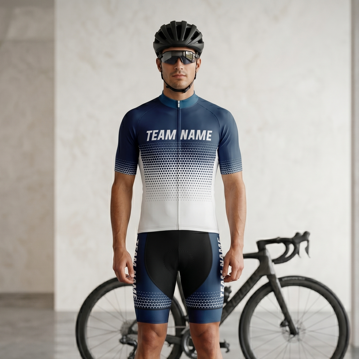 Custom Blue Cycling Team Jersey and Bib Shorts