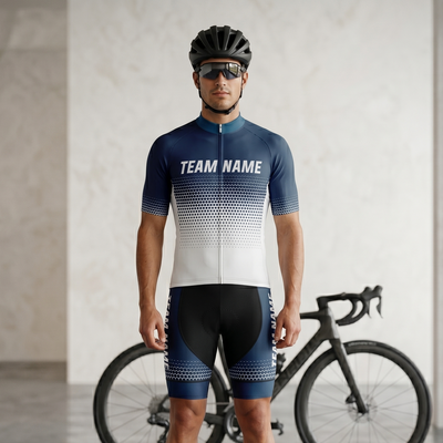 Custom Blue Cycling Team Jersey and Bib Shorts