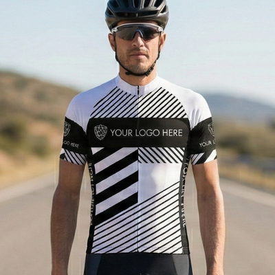 Custom Logo Cycling Jersey - White Black