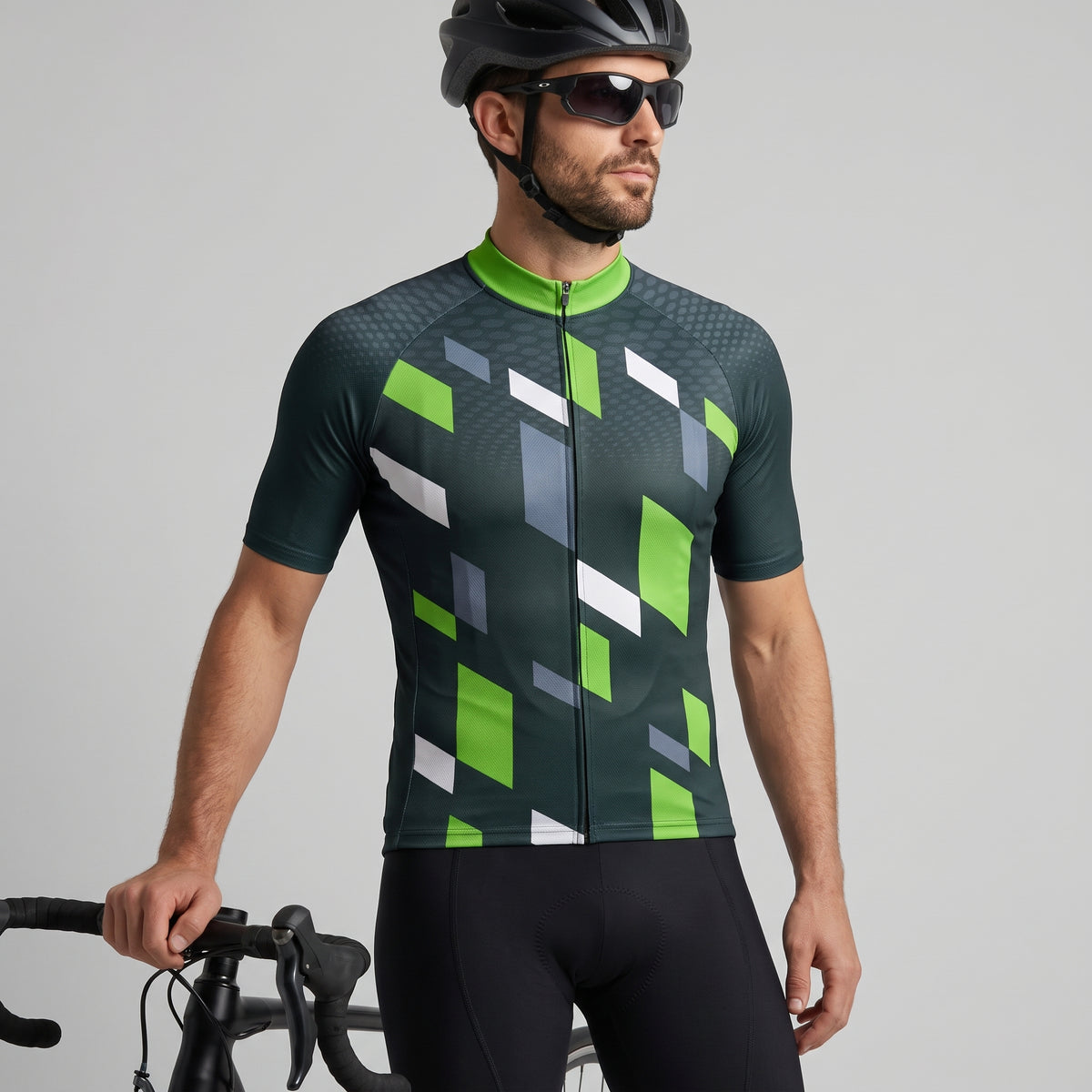 Men's Green Geo Cycling Jersey