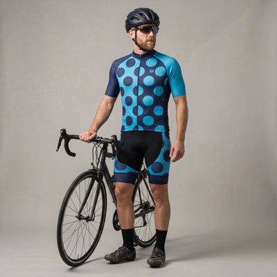 Men's Blue Dots Cycling Jersey or Bib Shorts
