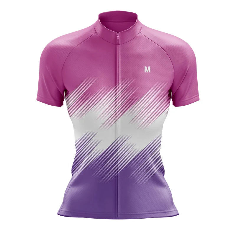 Jersey de ciclismo de gradiente rosado de mujeres