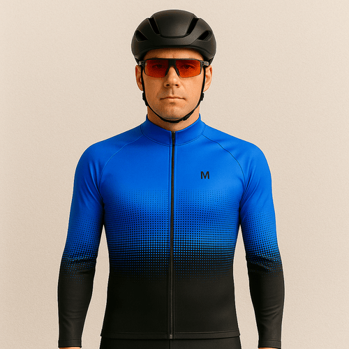 Men's Blue Gradient Long Sleeve Cycling Jersey