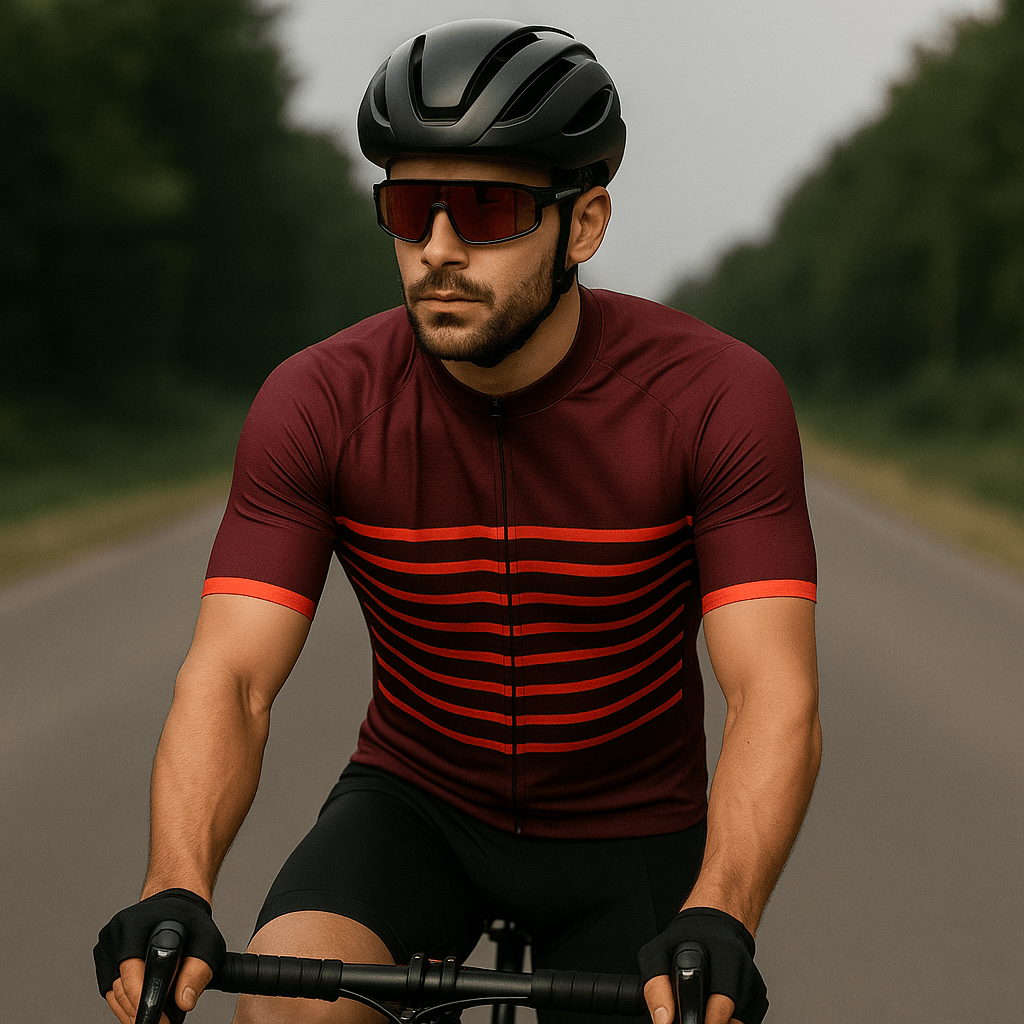 Men's Burgundy Classic Stripes Cycling Jersey