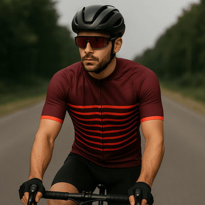 Men's Burgundy Classic Stripes Cycling Jersey