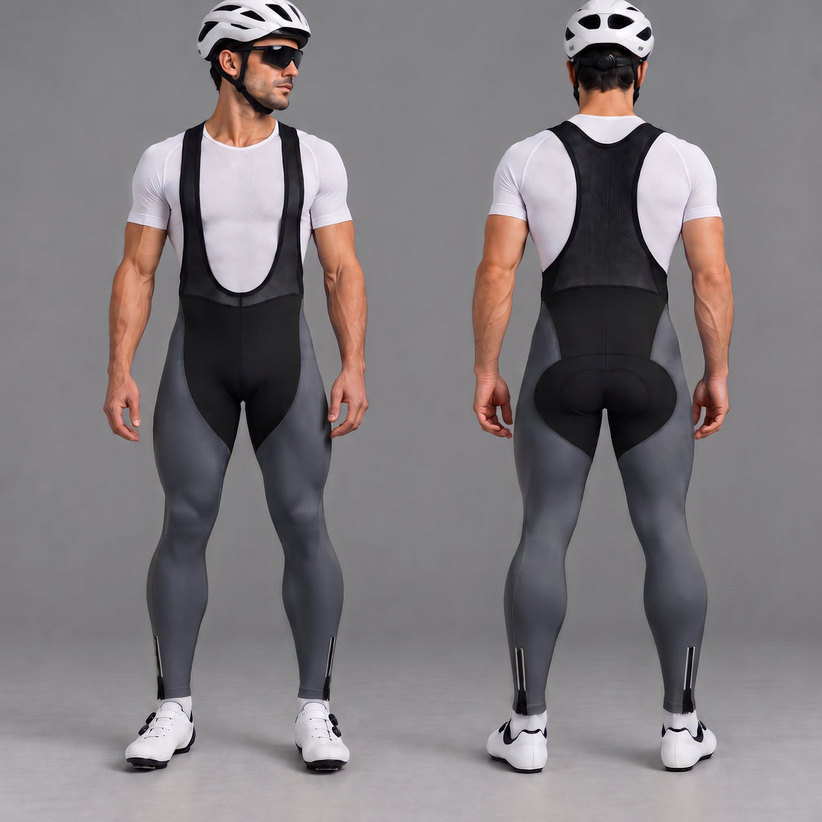 Men’s Padded Cycling Bib Pants Tights - Grey