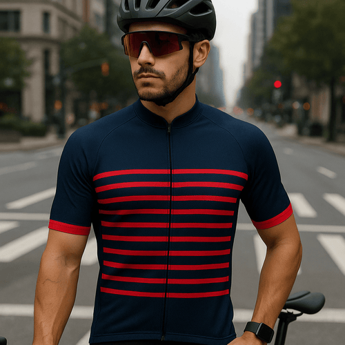 Men's Red Classic Stripes Cycling Jersey
