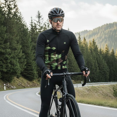 Men's Black Geo Thermal Fleece Cycling Jacket