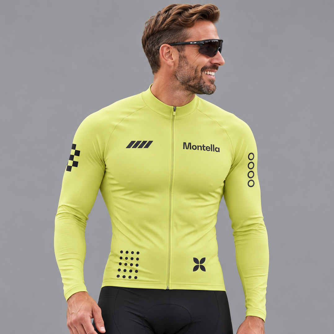 Men's Lime Yellow Long Sleeve Cycling Jersey