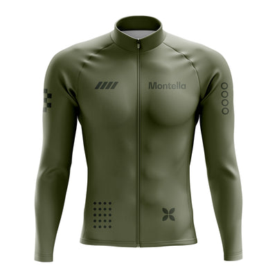Men's Olive Green Long Sleeve Cycling Jersey