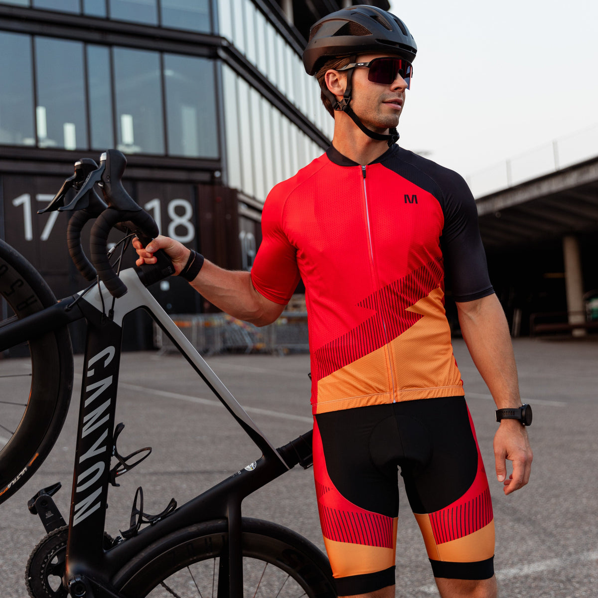 Men's Orange Side Cycling Jersey or Bib Shorts