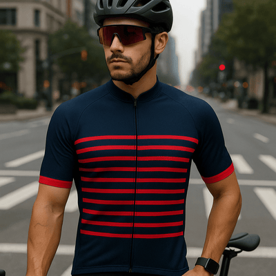 Men's Red Classic Stripes Cycling Jersey