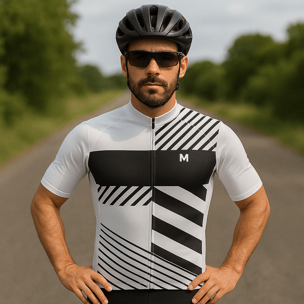Men's White Black Cycling Jersey