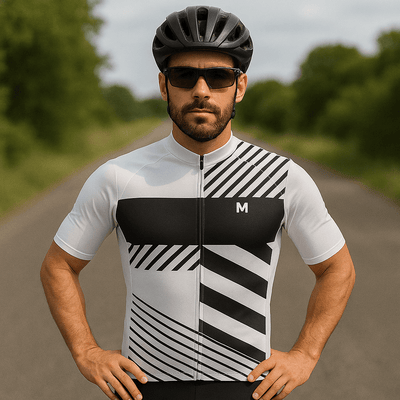 Men's White Black Cycling Jersey