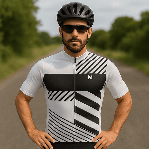 Men's White Black Cycling Jersey