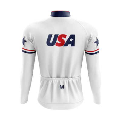 Jersey de ciclismo de manga larga de EE. UU. White White