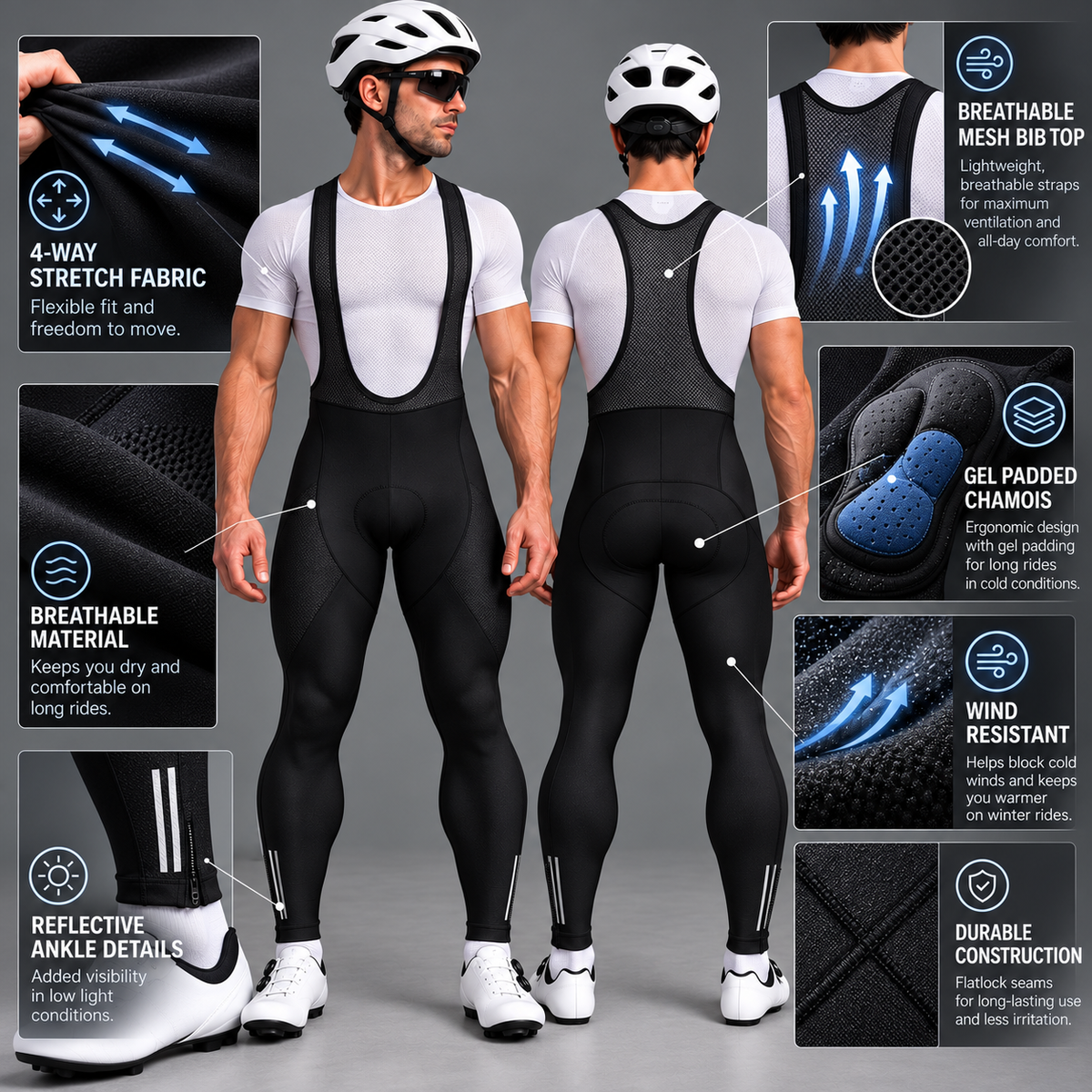 Women's Black Gel-Padded Cycling Bib Tights