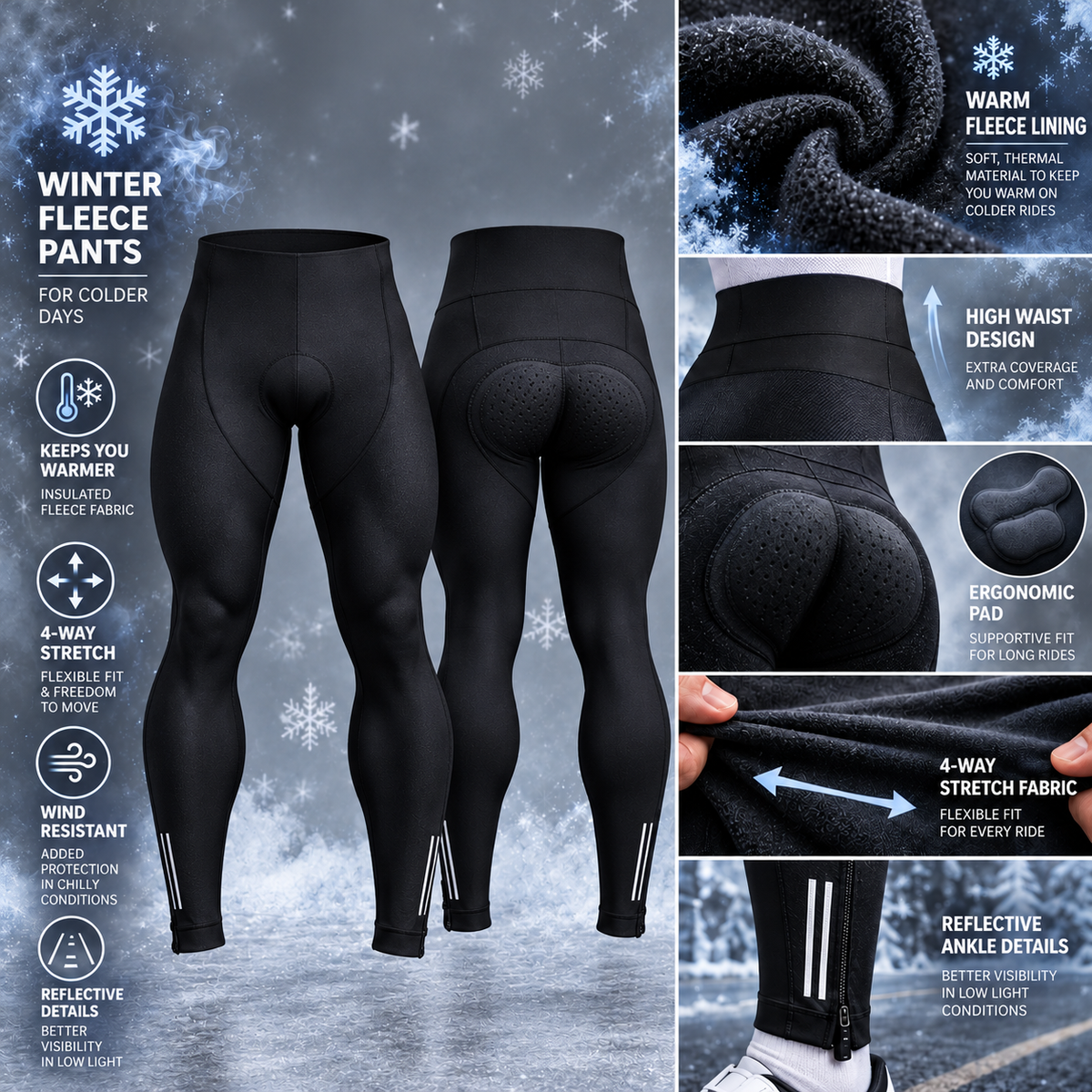 Pantalones de babero de ciclo acolchado para hombres