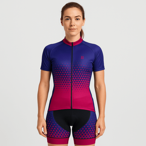 Women's Pink Blue Gradient Cycling Jersey