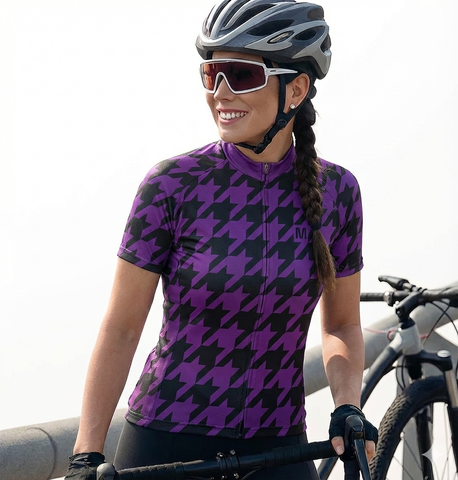 womens bicycle clothes Women's Purple Houndstooth Cycling Jersey – Montella Cycling