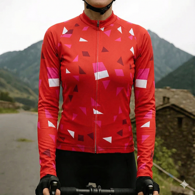 Women's Red Long Sleeve Cycling Jersey