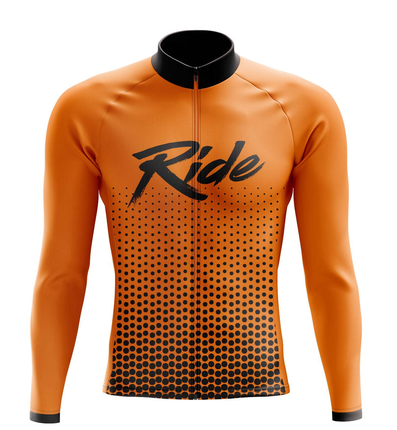 Montella Cycling Men Long Sleeve Men's Orange Ride Long Sleeve Cycling Jersey