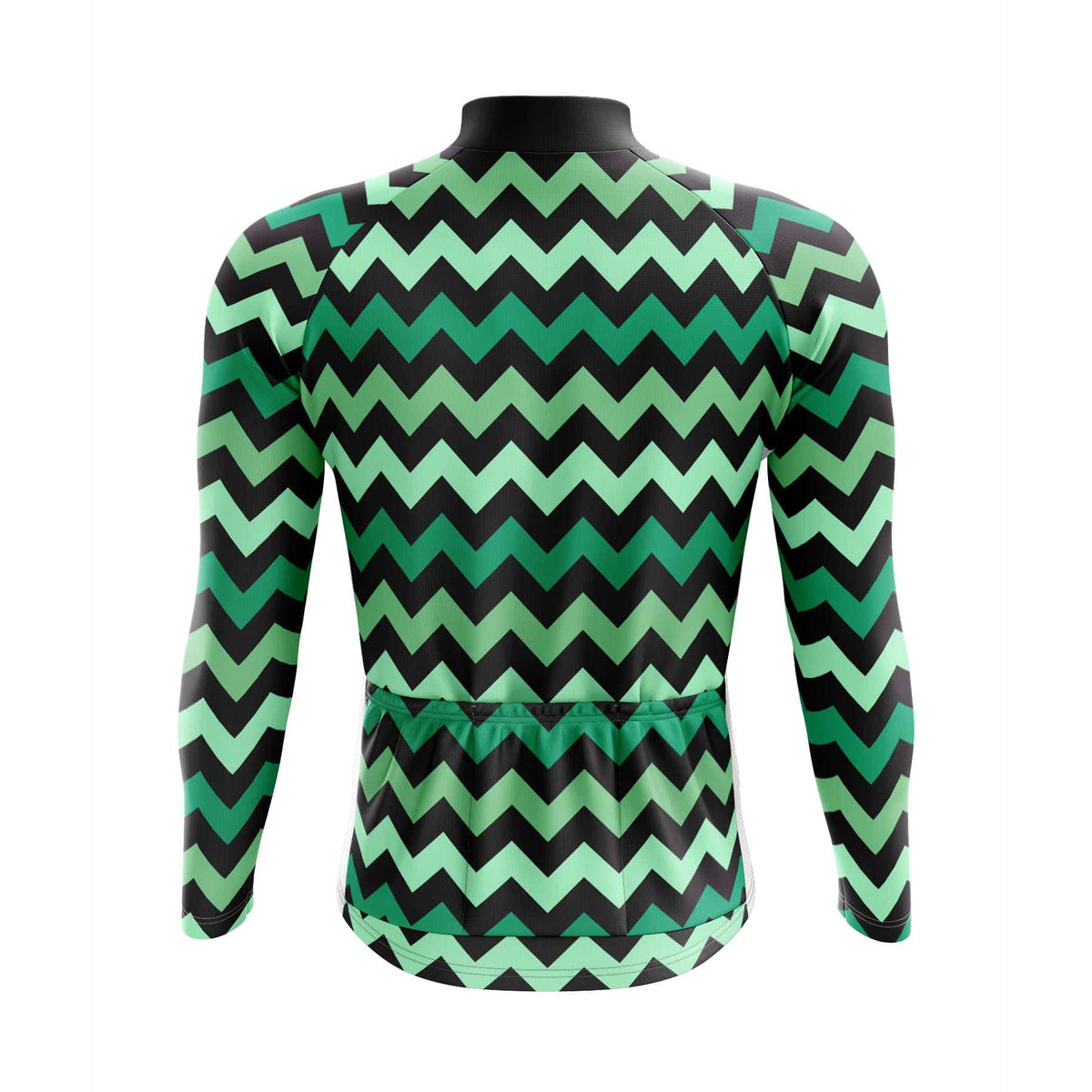 Men's Green Zig Zag Long Sleeve Cycling Jersey