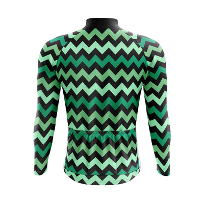 Men's Green Zig Zag Long Sleeve Cycling Jersey