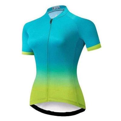 Jersey de ciclismo de gradiente azul de las mujeres