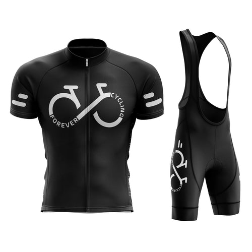 Men's Black Cycling Forever Infinity Jersey or Bib Shorts