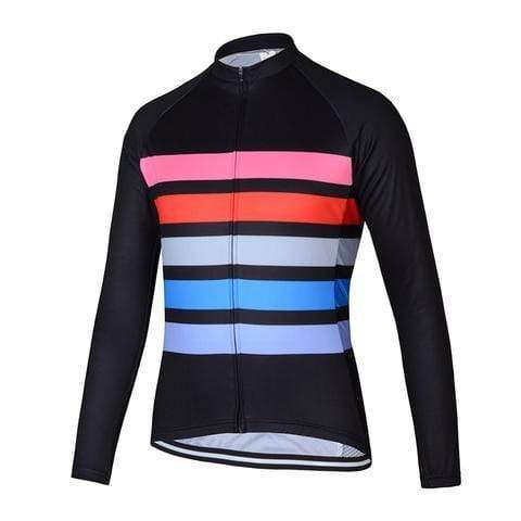Men's Black Striped Oxford Long Sleeve Cycling Jersey