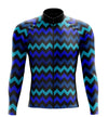 Men's Blue Zig Zag Long Sleeve Cycling Jersey