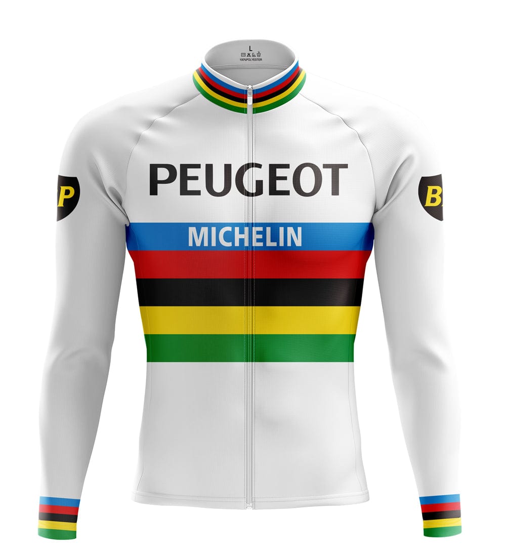 Men's Peugeot White Long Sleeve Cycling Jersey