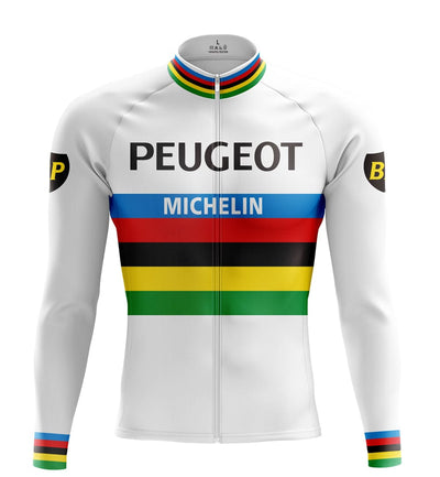 Men's Peugeot White Long Sleeve Cycling Jersey