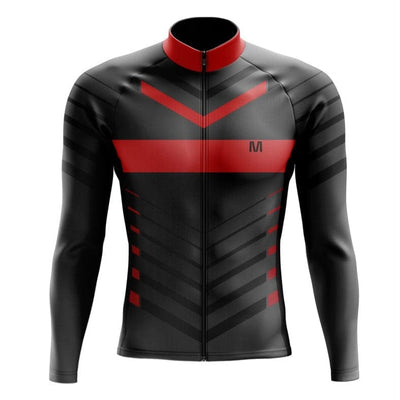 Men's Red Black Long Sleeve Cycling Jersey