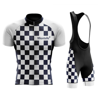 Men's White Blue Squares Cycling Jersey or Bibs