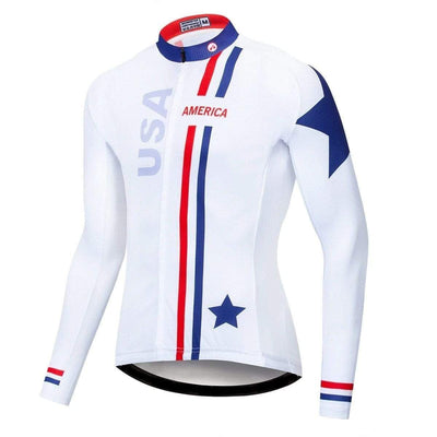 USA White Long Sleeve Cycling Jersey