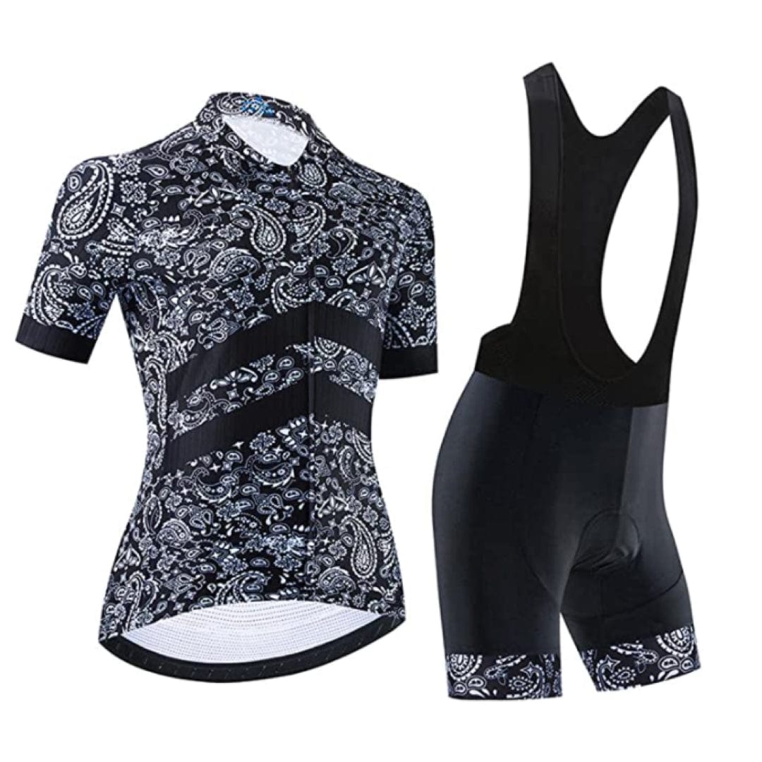 Women's Black Bandana Pattern Cycling Jersey or Bibs