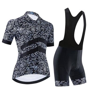 Women's Black Bandana Pattern Cycling Jersey or Bibs