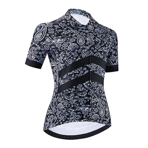 Women's Black Bandana Pattern Cycling Jersey