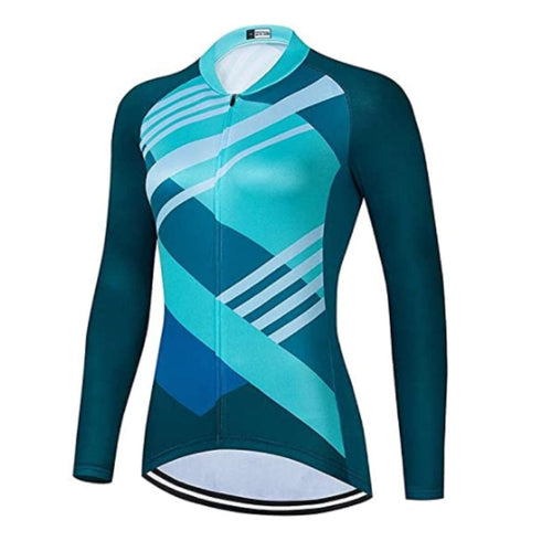 XUNQI Women's Long Sleeve Cycling Jersey - Moisture Wicking Bike Jacket With Back Pockets