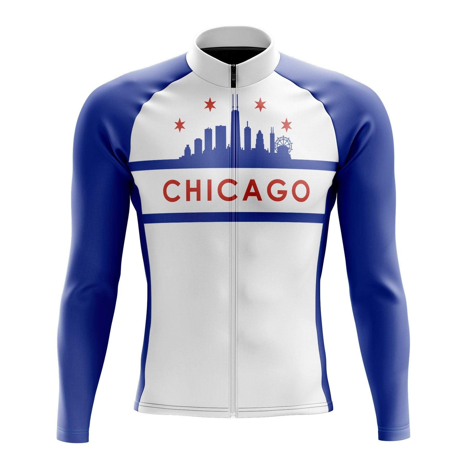 Chicago White Long Sleeve Cycling Jersey Montella Cycling Men Long Sleeve