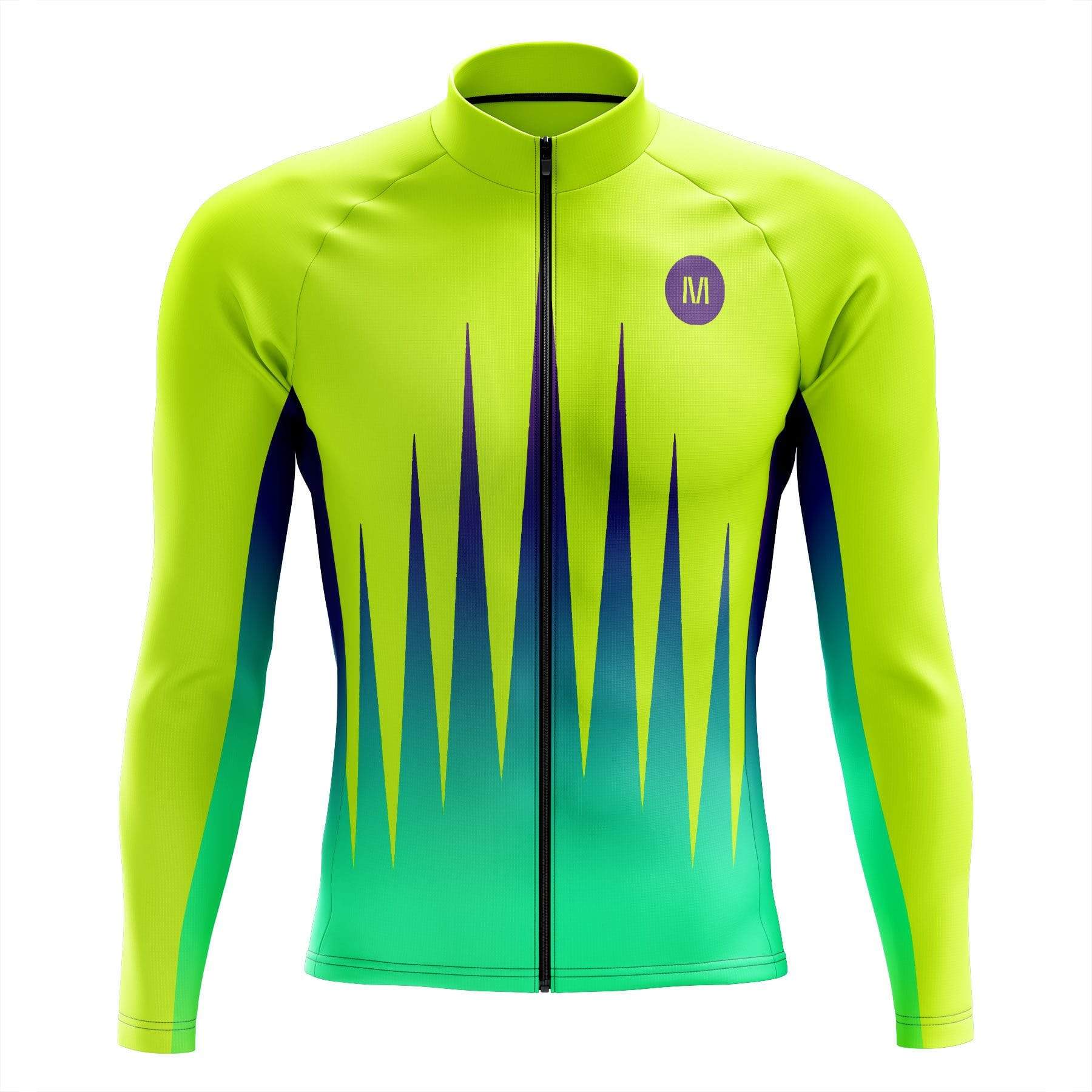 Neon Yellow Spikes Men s Long Sleeve Cycling Jersey with Fleece 4XL