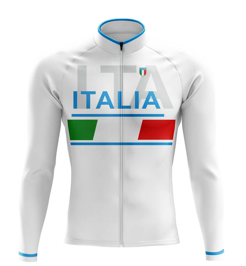 Montella Cycling Men Long Sleeve Italia White Long Sleeve Cycling Jersey