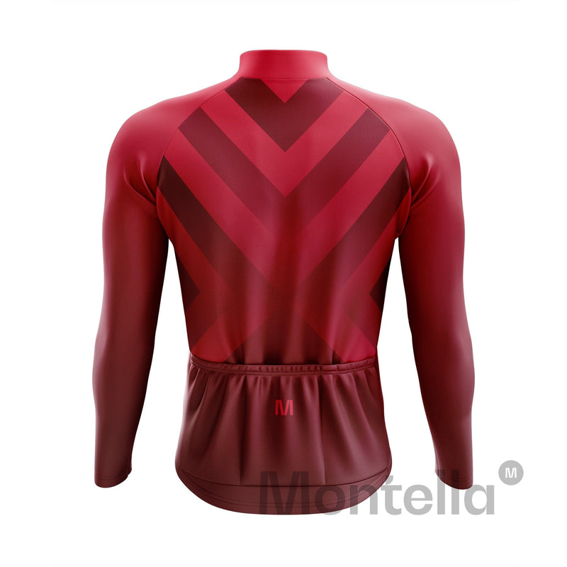 Montella Cycling Men Long Sleeve Men's Red Gradient Long Sleeve Cycling Jersey
