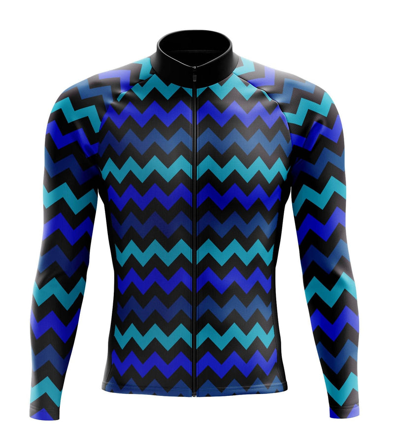 Montella Cycling Men's Blue Zig Zag Long Sleeve Cycling Jersey