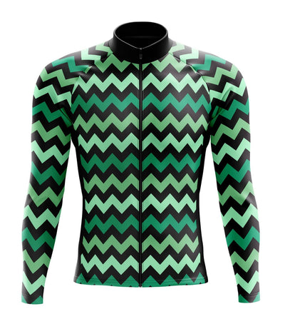 Montella Cycling Men's Green Zig Zag Long Sleeve Cycling Jersey